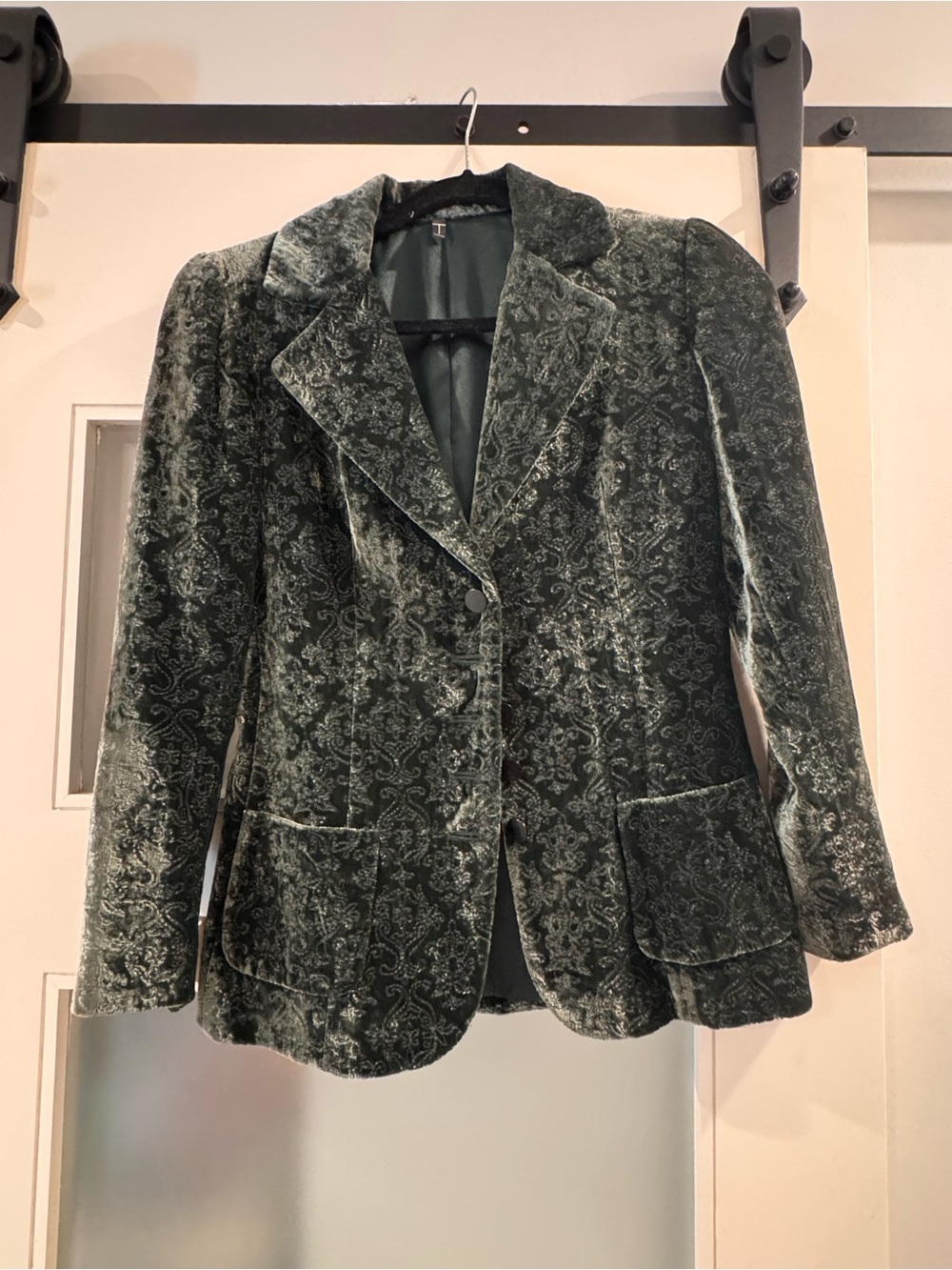 Tahari Dark Green Velvet Patterned Blazer